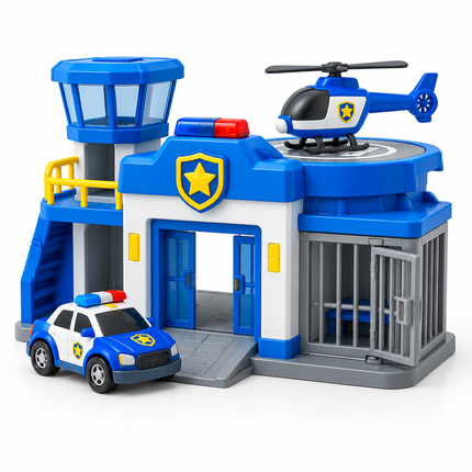 Speelgoed politiebureau met politieauto en helikopter