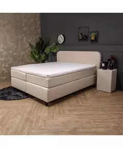 2-Persoons Boxspring Curvy - Teddystof - Creme & Zand 160x200 cm - Pocketvering - Inclusief Topper 
