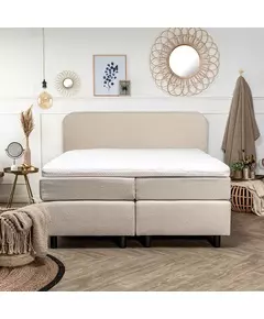 2-Persoons Boxspring Curvy - Teddystof - Creme & Zand 140x200 cm - Pocketvering - Inclusief Topper 